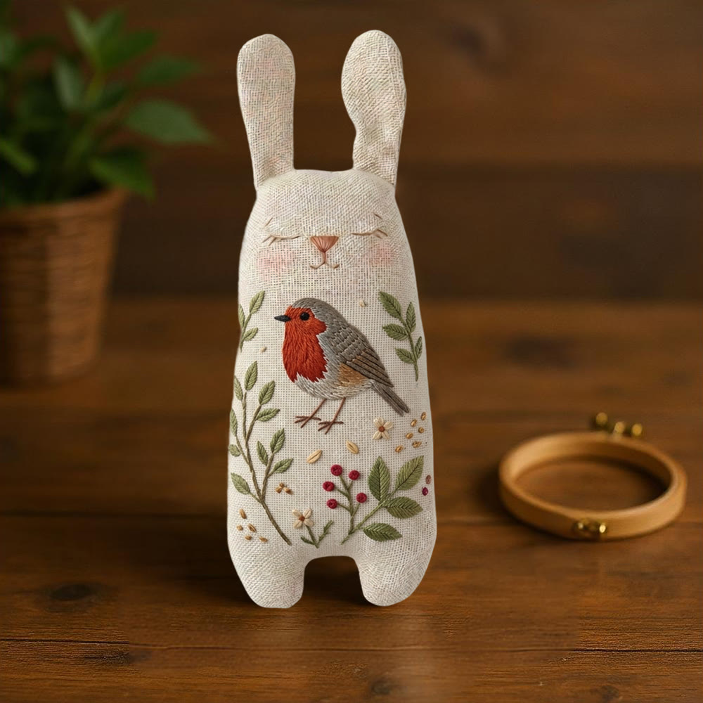Rubbyoo Bunny Toy Embroidery Kit - Robin And Leafy Vine | Beginner-friendly Craft | Sweet Hanging Ornament - image 2