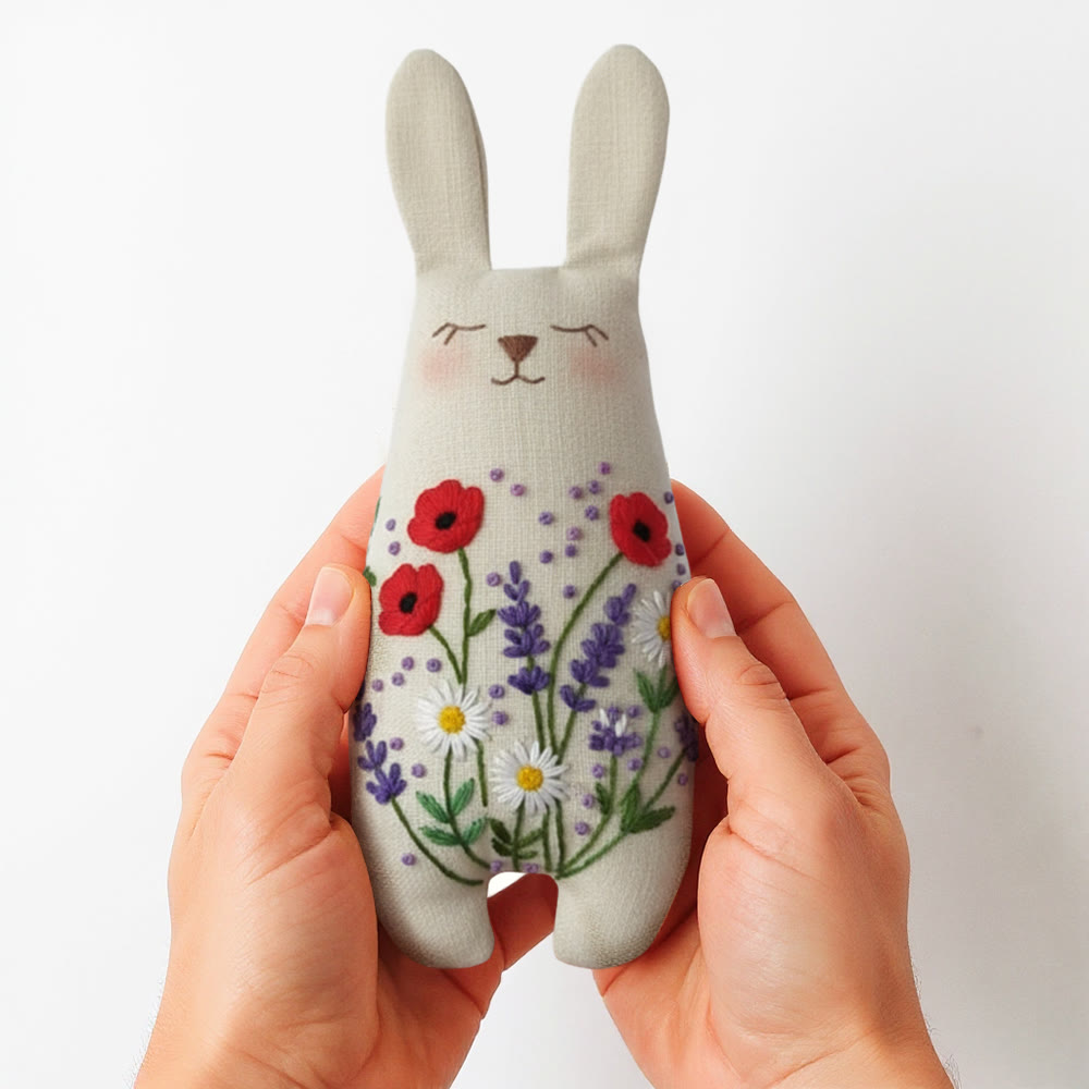 Rubbyoo Bunny Toy Embroidery Kit - Poppy And Lavender | Simple Handwork | Ideal Gift For Flower Lovers - image 2