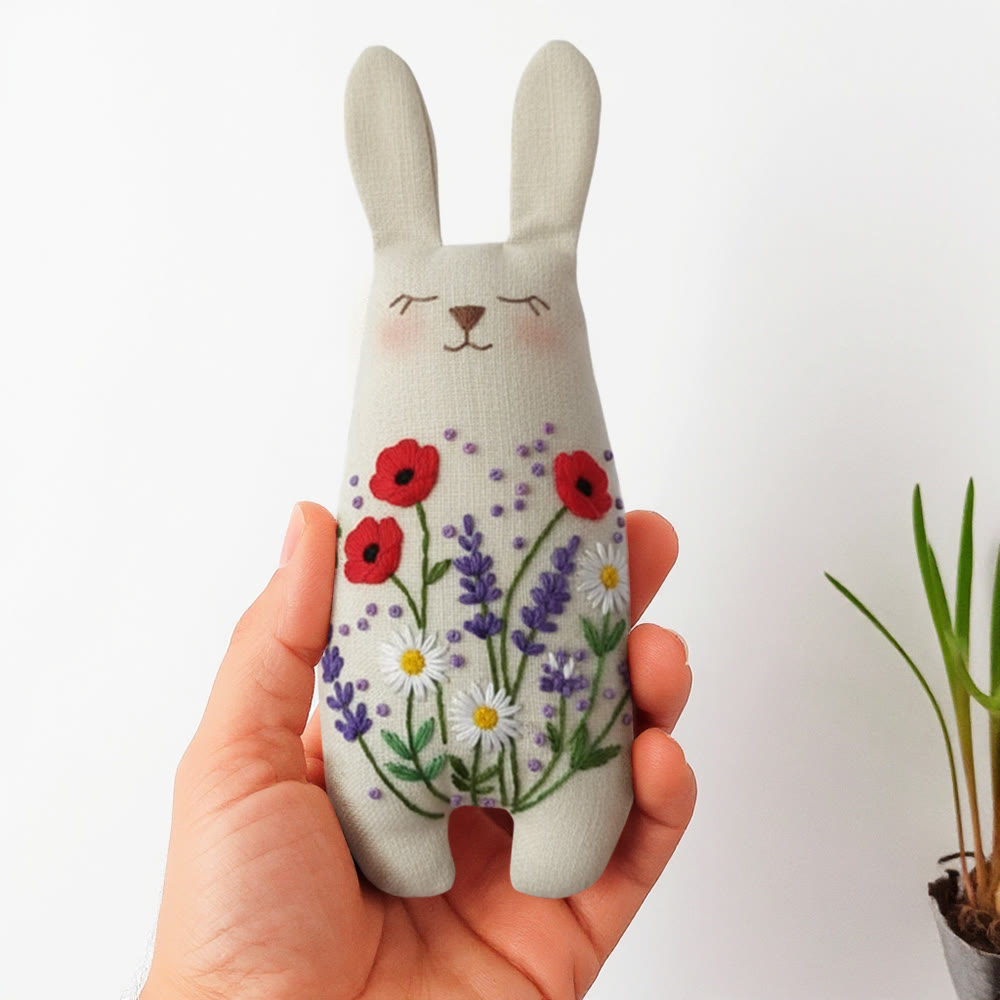 Rubbyoo Bunny Toy Embroidery Kit - Poppy And Lavender | Simple Handwork | Ideal Gift For Flower Lovers - 8 inches hoop kit - image 1