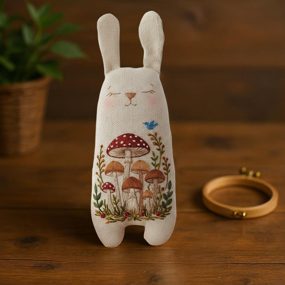 Rubbyoo Bunny Toy Embroidery Kit - Mushroom Cluster and Blue Bird | Easy DIY Project | Whimsical Shelf Decor - image 3