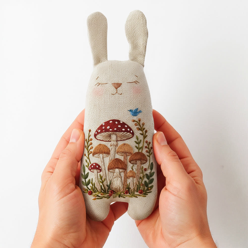 Rubbyoo Bunny Toy Embroidery Kit - Mushroom Cluster and Blue Bird | Easy DIY Project | Whimsical Shelf Decor - image 2