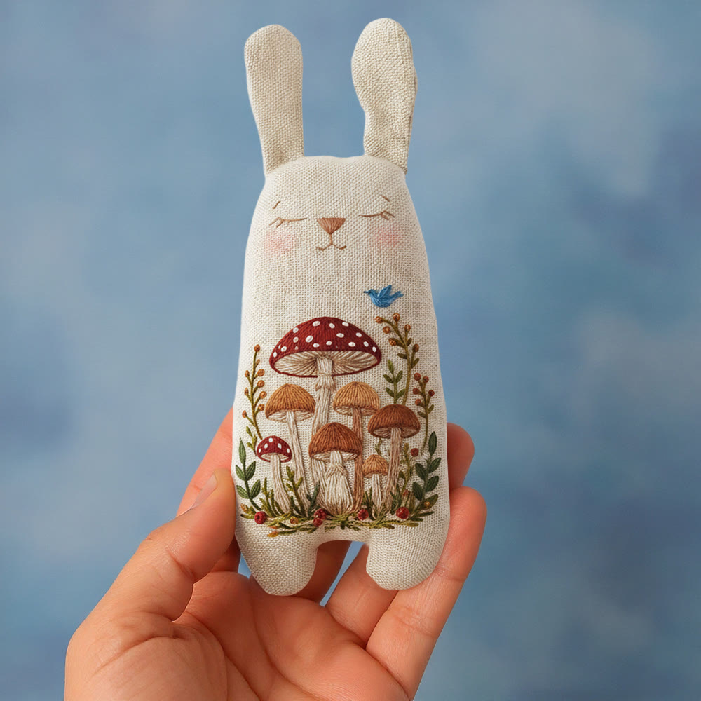 Rubbyoo Bunny Toy Embroidery Kit - Mushroom Cluster and Blue Bird | Easy DIY Project | Whimsical Shelf Decor - image 5