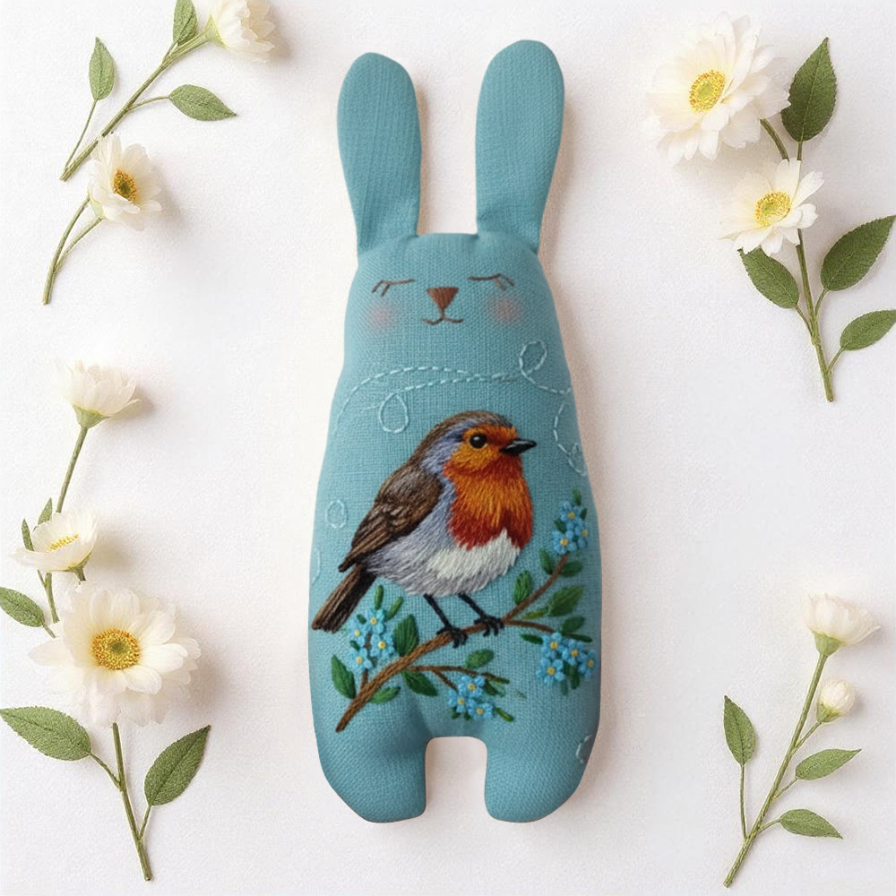 Rubbyoo Bunny Toy Embroidery Kit - Robin On Blue Linen | Novice-friendly Diy | Charming Handmade Gift - image 5