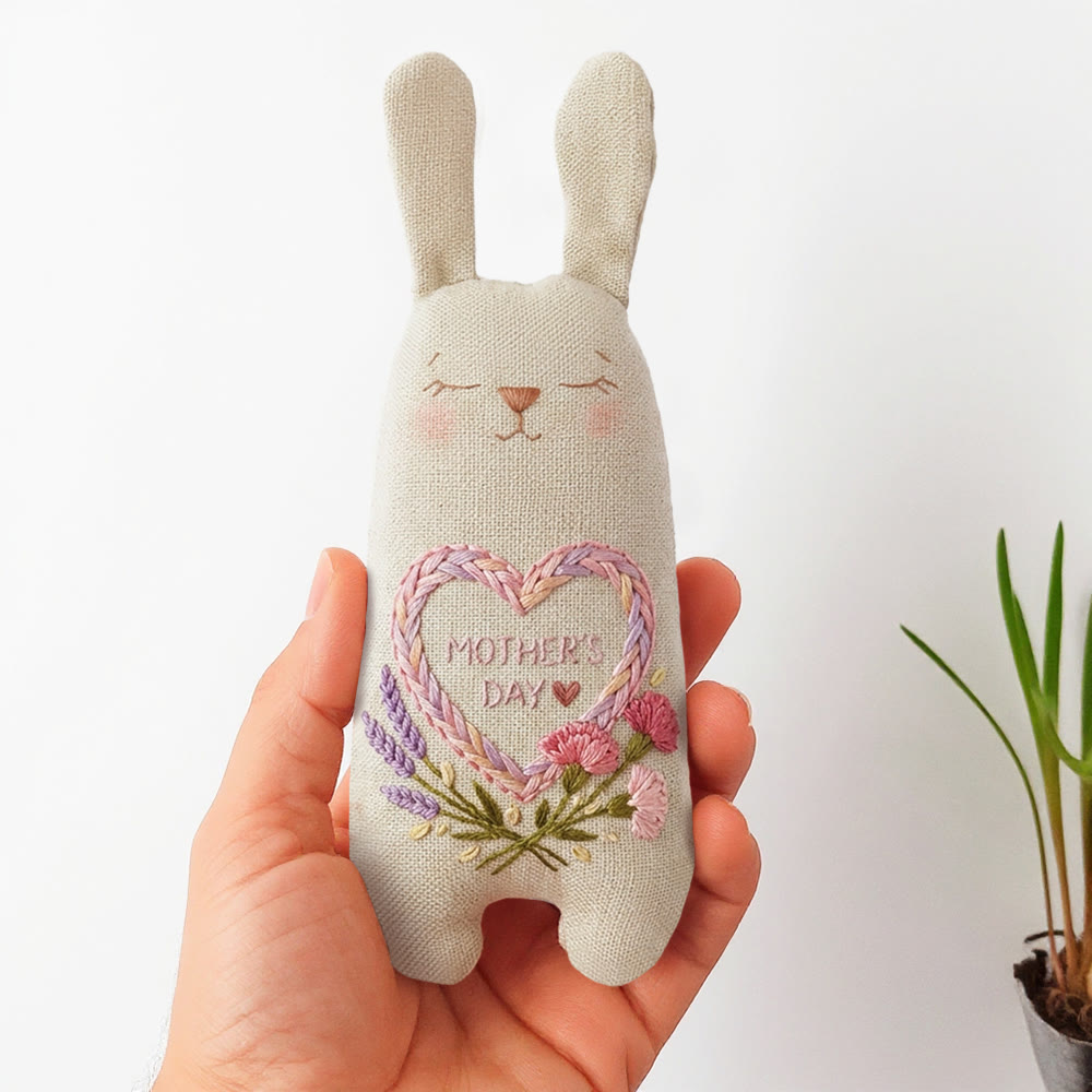 Rubbyoo Bunny Toy Embroidery Kit - Mother's Day Heart And Carnation | Relaxing Craft | Top Gifting Choice For Mom - 8 inches hoop kit - image 1