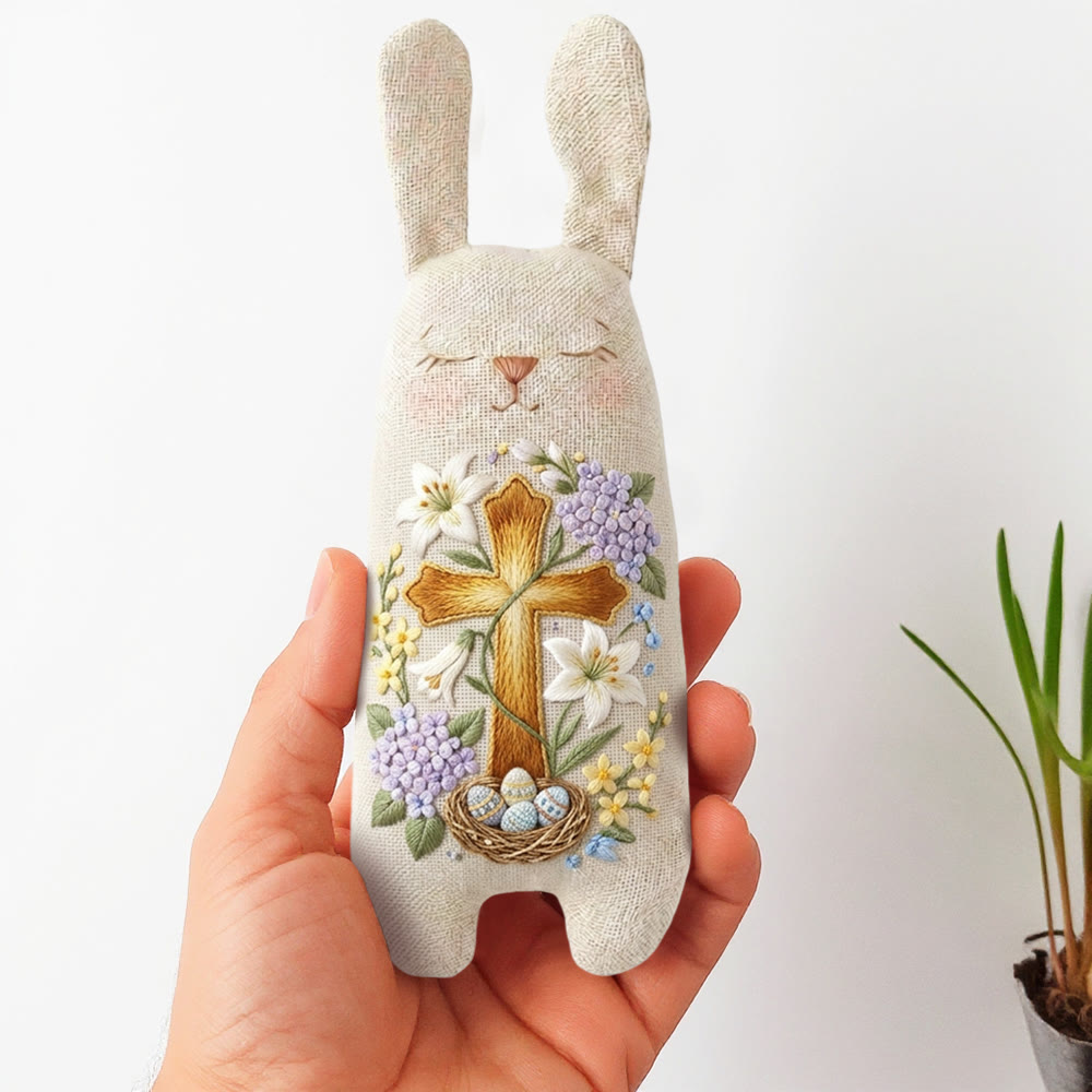 Rubbyoo Bunny Toy Embroidery Kit - Easter Cross And Lily | Festive Diy | Perfect Holiday Keepsake - 8 inches hoop kit - image 1
