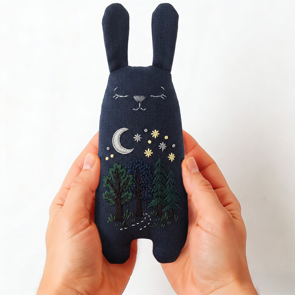 Rubbyoo Bunny Toy Embroidery Kit - Moonlit Pine Forest | Serene Craft | Dreamy Room Embellishment - image 2