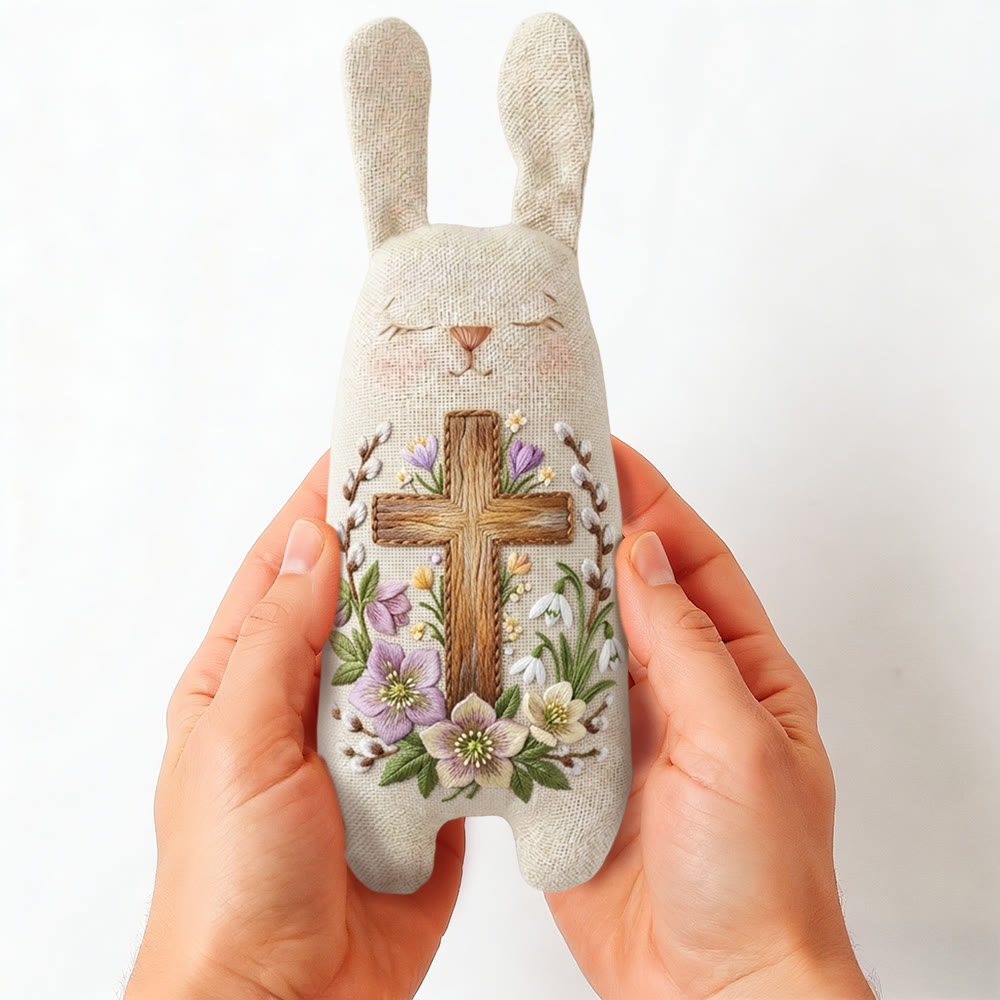 Rubbyoo Bunny Toy Embroidery Kit - Cross And Floral Vine | Breezy Diy | Meaningful Religious Gift - image 2