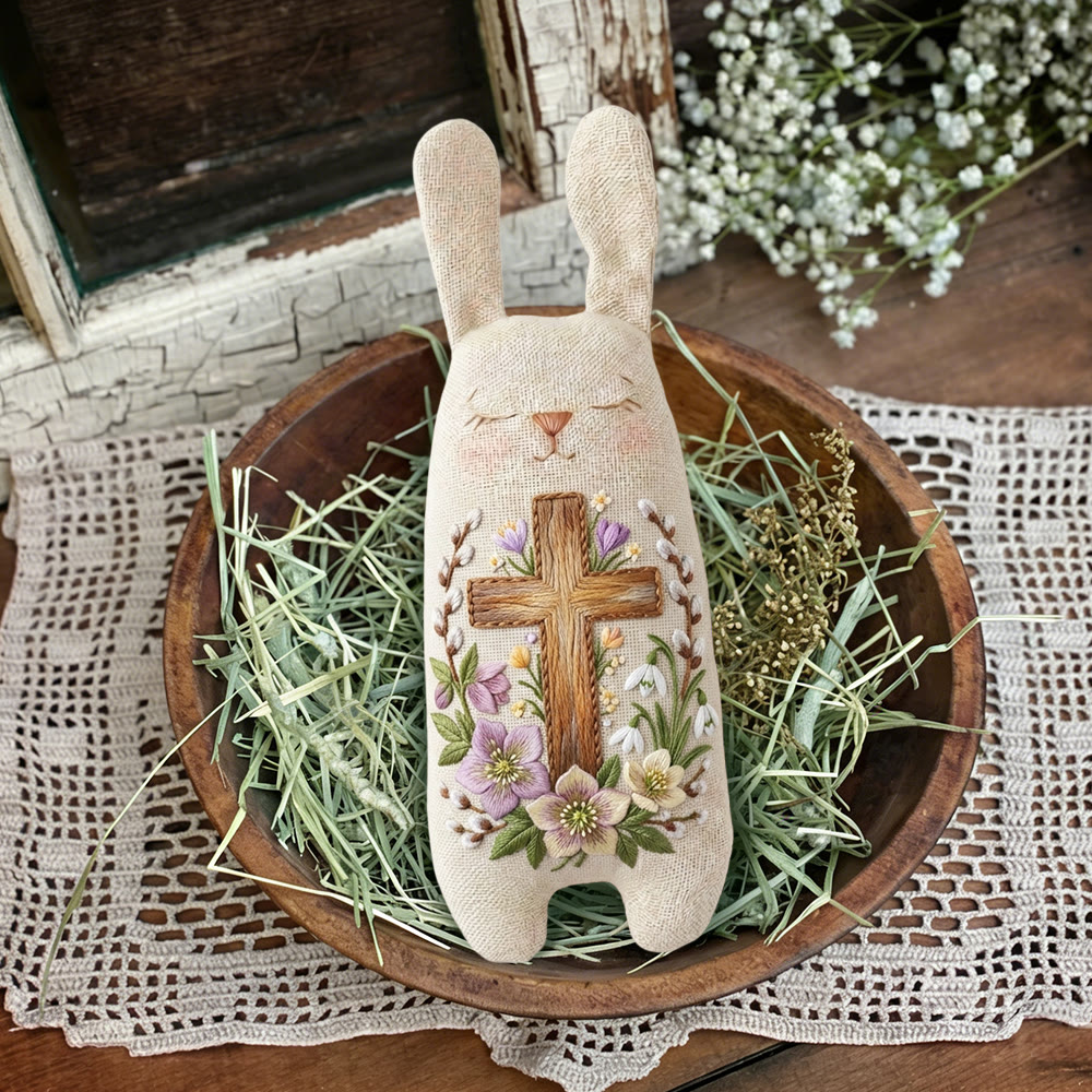 Rubbyoo Bunny Toy Embroidery Kit - Cross And Floral Vine | Breezy Diy | Meaningful Religious Gift - image 6