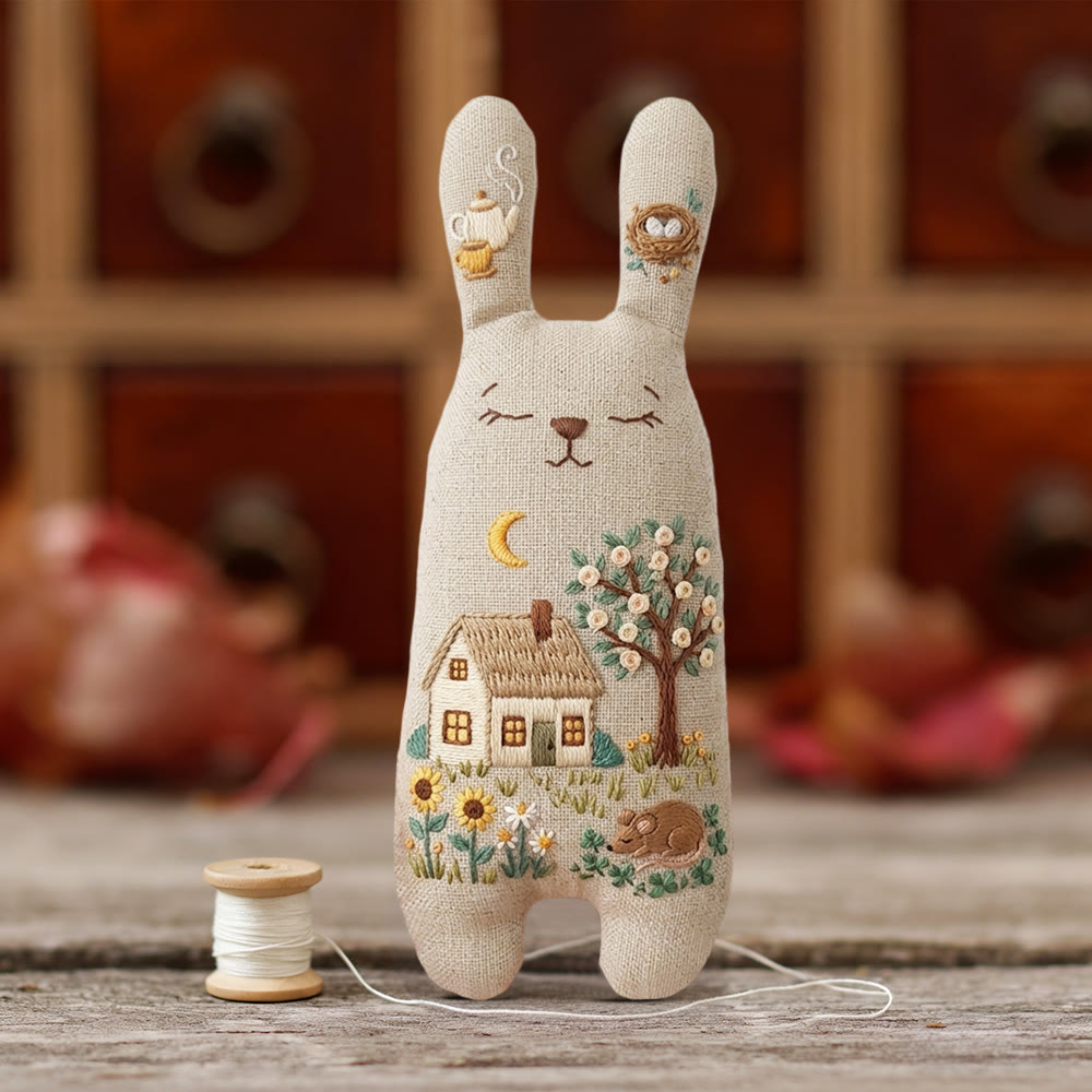 Rubbyoo Bunny Toy Embroidery Kit - Cottage And Moonlit Garden | Beginner-friendly Craft | Idyllic Handmade Ornament - image 3