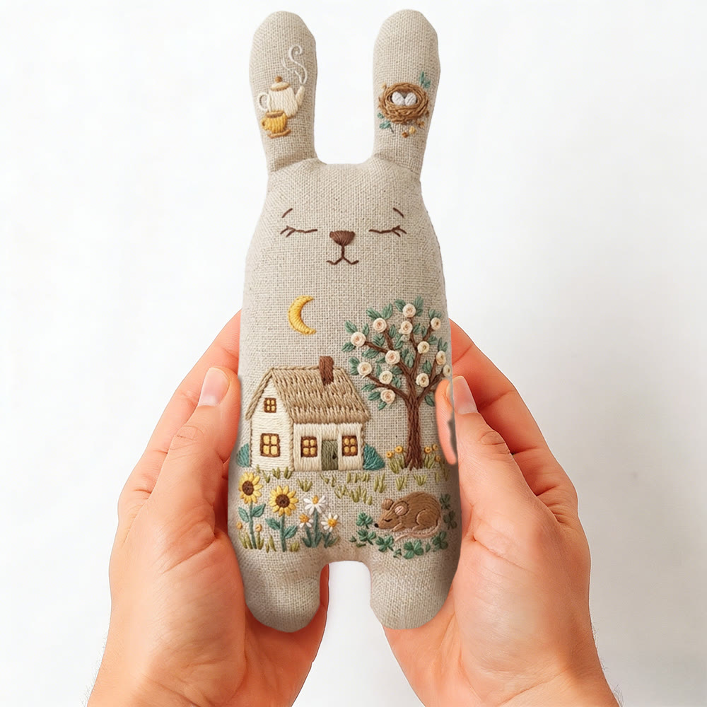 Rubbyoo Bunny Toy Embroidery Kit - Cottage And Moonlit Garden | Beginner-friendly Craft | Idyllic Handmade Ornament - image 2