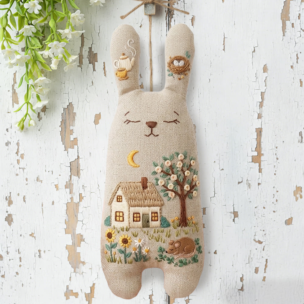 Rubbyoo Bunny Toy Embroidery Kit - Cottage And Moonlit Garden | Beginner-friendly Craft | Idyllic Handmade Ornament - image 5