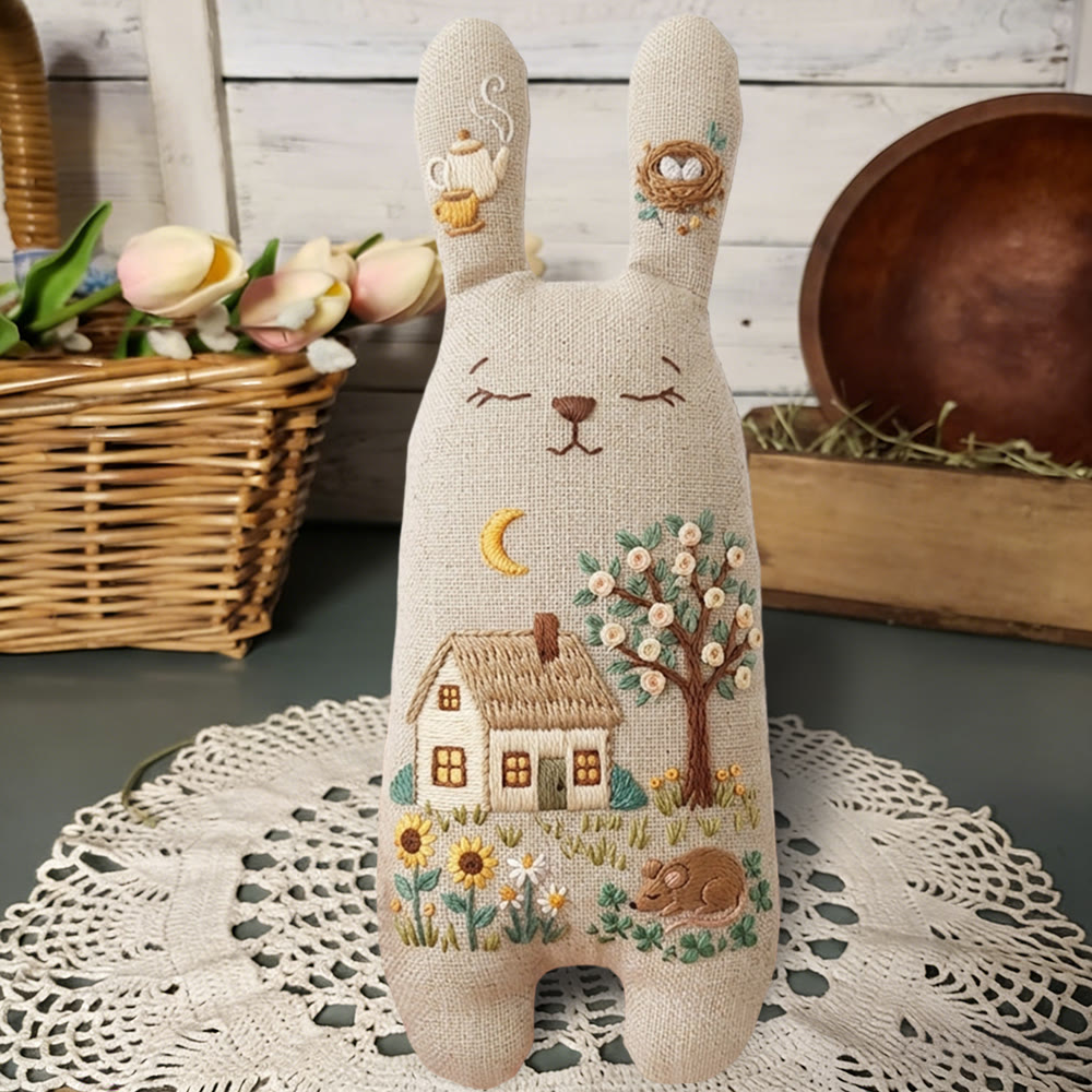 Rubbyoo Bunny Toy Embroidery Kit - Cottage And Moonlit Garden | Beginner-friendly Craft | Idyllic Handmade Ornament - image 4