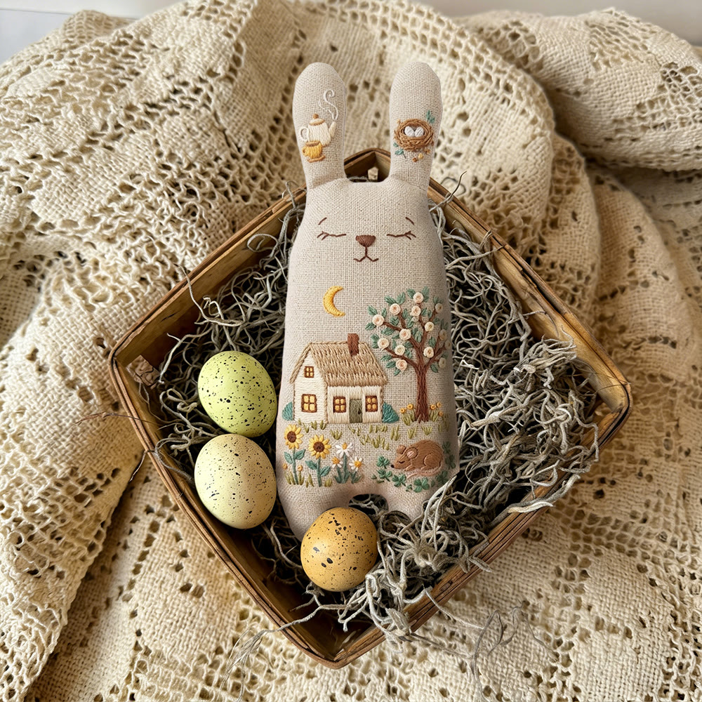 Rubbyoo Bunny Toy Embroidery Kit - Cottage And Moonlit Garden | Beginner-friendly Craft | Idyllic Handmade Ornament - image 9