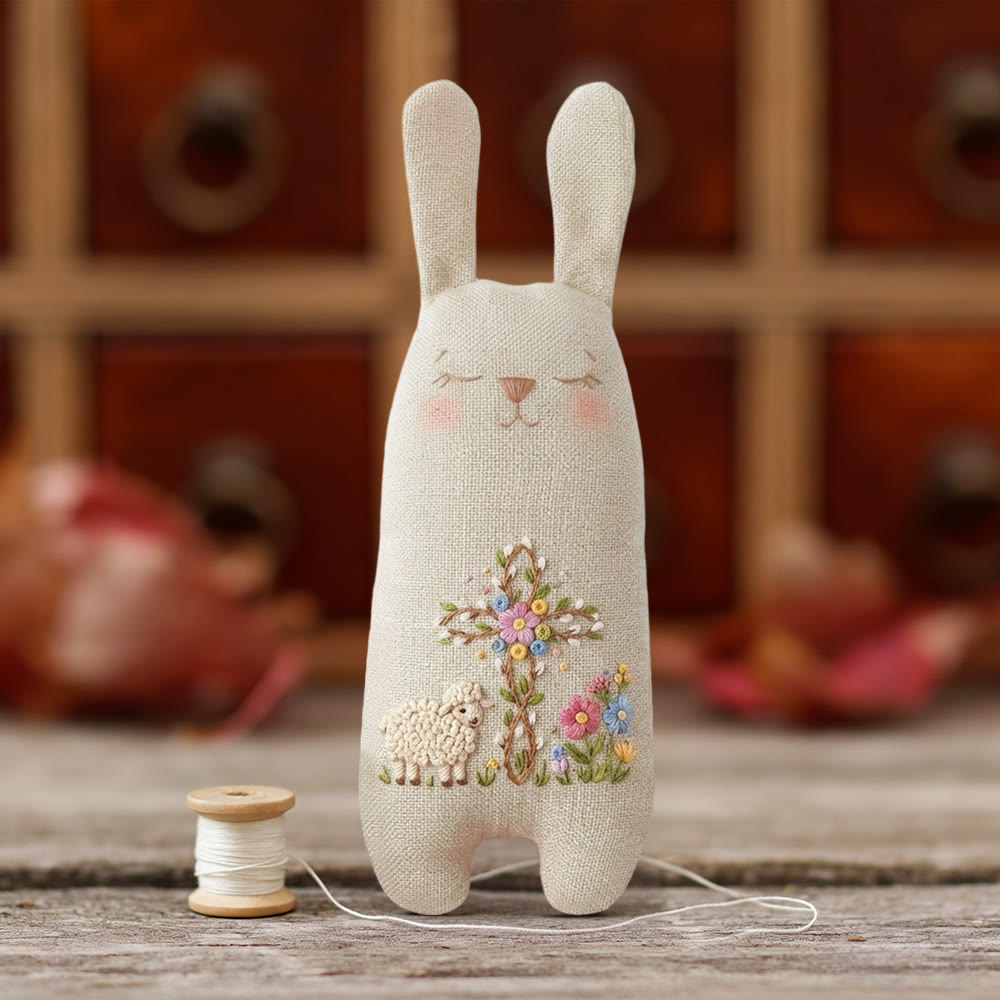 Rubbyoo Bunny Toy Embroidery Kit - Lamb And Floral Cross | Easy Diy Project | Meaningful Religious Keepsake - image 3