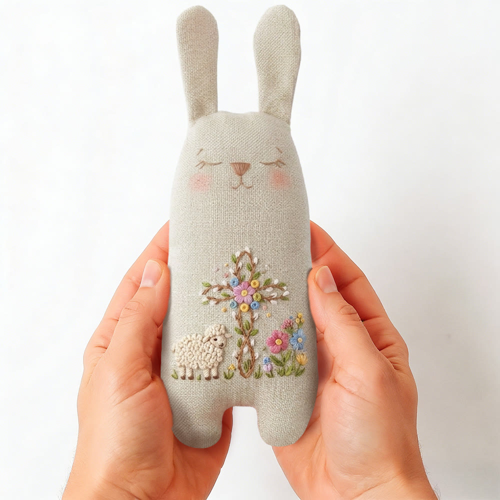 Rubbyoo Bunny Toy Embroidery Kit - Lamb And Floral Cross | Easy Diy Project | Meaningful Religious Keepsake - image 2