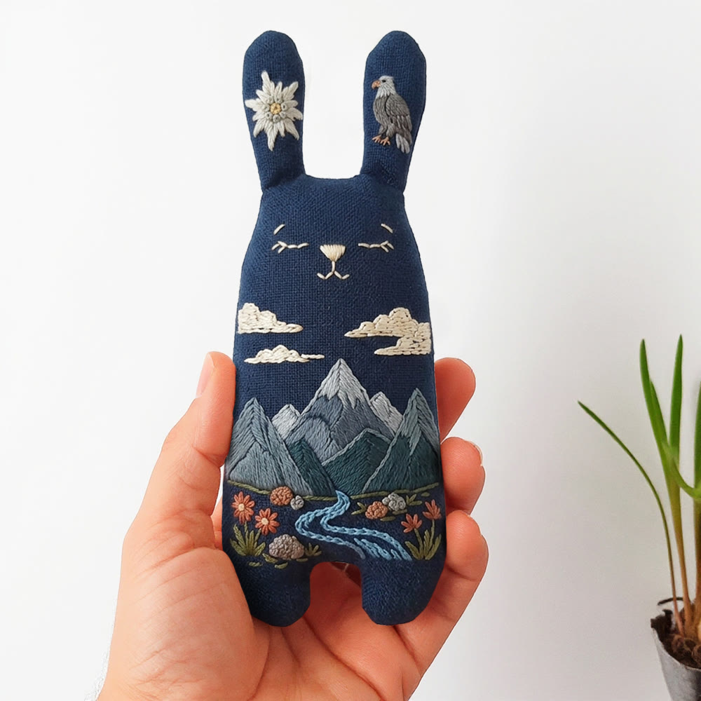 Rubbyoo Bunny Toy Embroidery Kit - Eagle And Mountain Stream | Novice-friendly Diy | Bold Nature-inspired Decor - 8 inches hoop kit - image 1