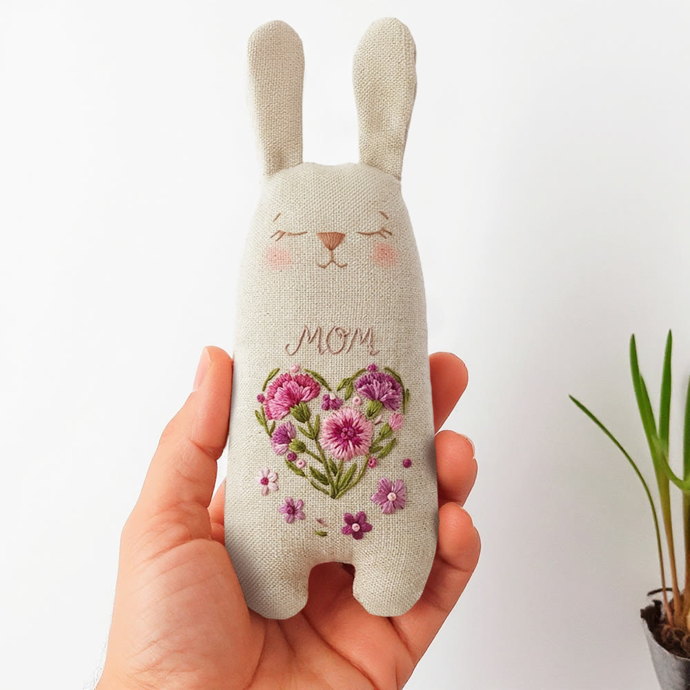 Rubbyoo Bunny Toy Embroidery Kit - Carnation Heart For Mom | Relaxing Craft | Top Gifting Choice For Her - 8 inches hoop kit - image 1