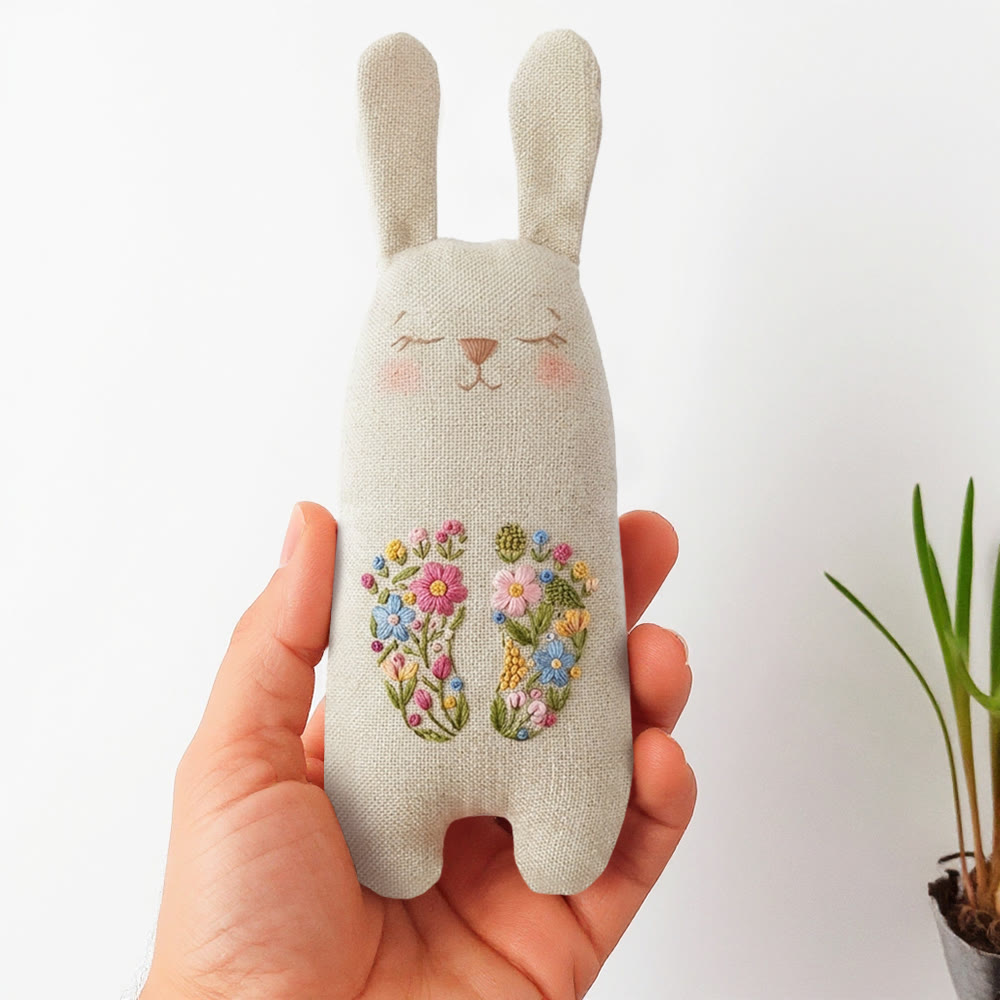 Rubbyoo Bunny Toy Embroidery Kit - Floral Initials Design | Accessible Craft | Personalized Handmade Gift - 8 inches hoop kit - image 1