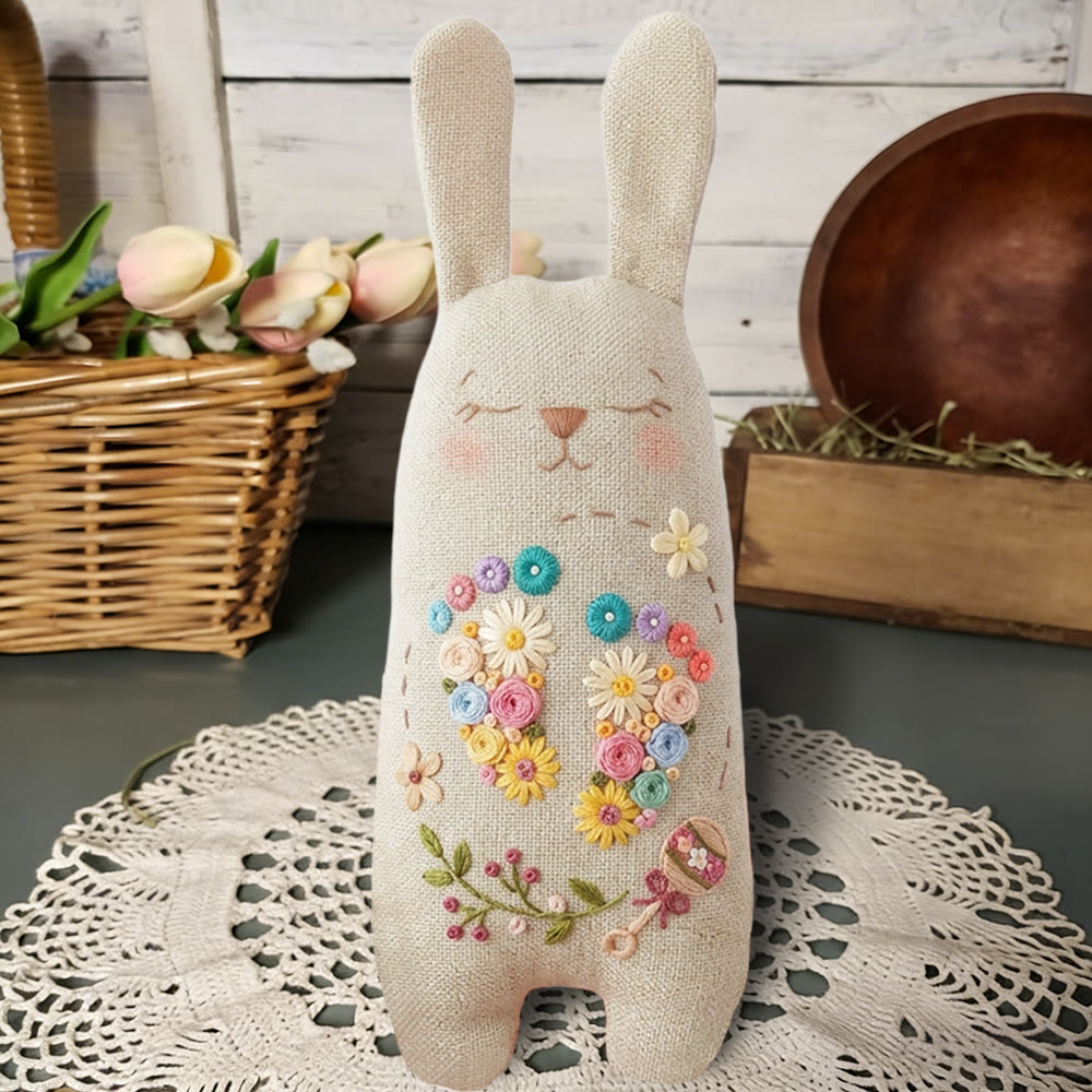 Rubbyoo Bunny Toy Embroidery Kit - Colorful Floral Wreath | Quick Craft | Cheerful Room Accent - image 3