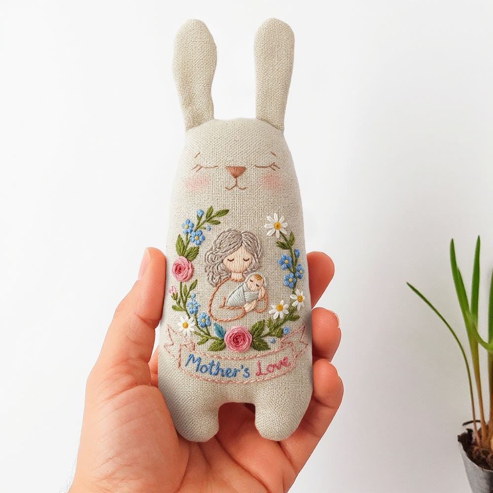 Rubbyoo Bunny Toy Embroidery Kit - Mother And Baby With Floral | Serene Craft | Heartwarming Family Gift - 8 inches hoop kit - image 1