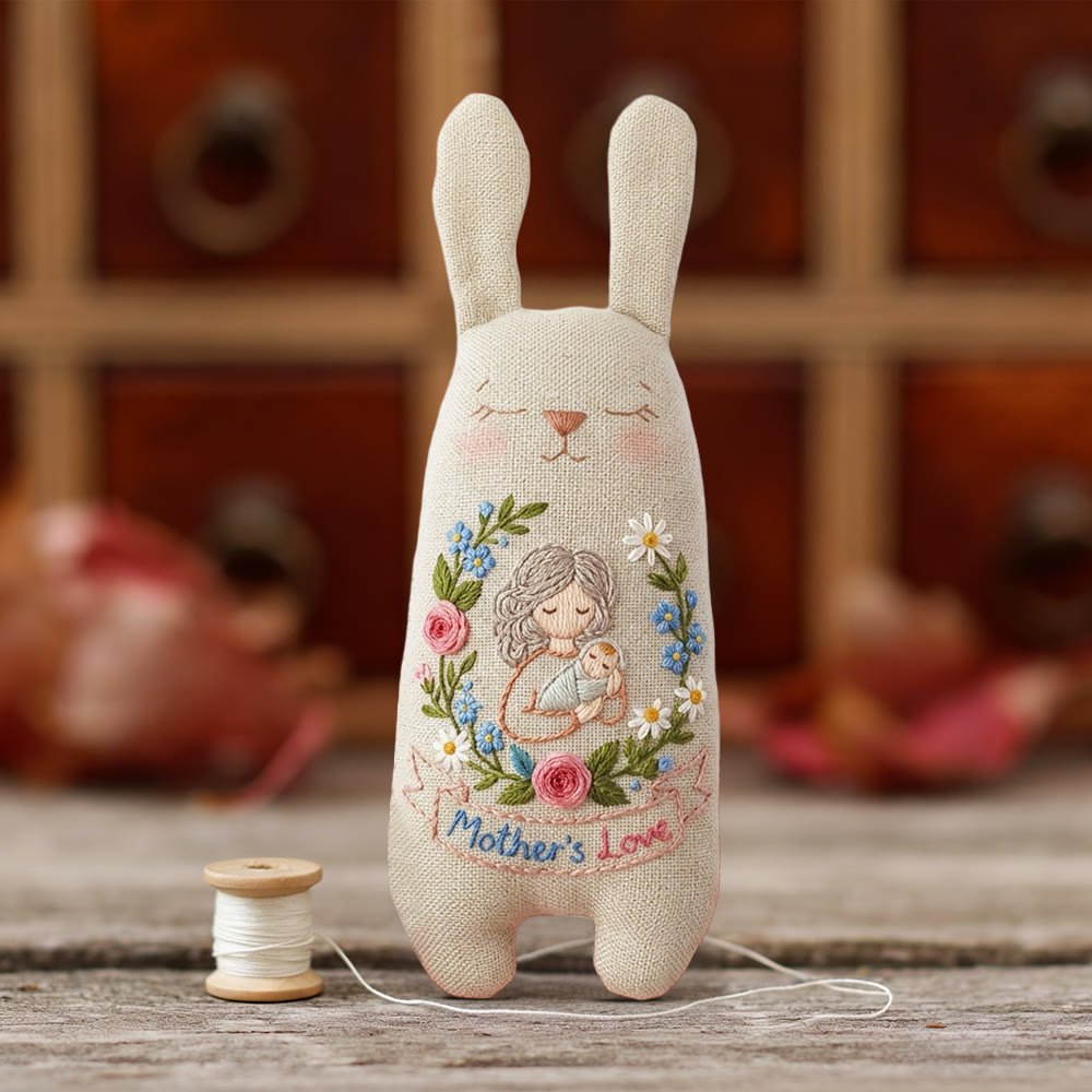 Rubbyoo Bunny Toy Embroidery Kit - Mother And Baby With Floral | Serene Craft | Heartwarming Family Gift - image 3