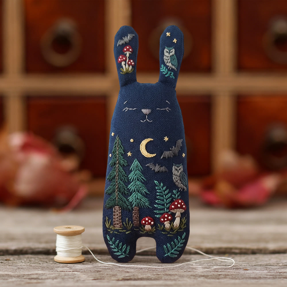 Rubbyoo Bunny Toy Embroidery Kit - Night Forest And Owl | Breezy Diy | Magical Dark Academia Decor - image 3