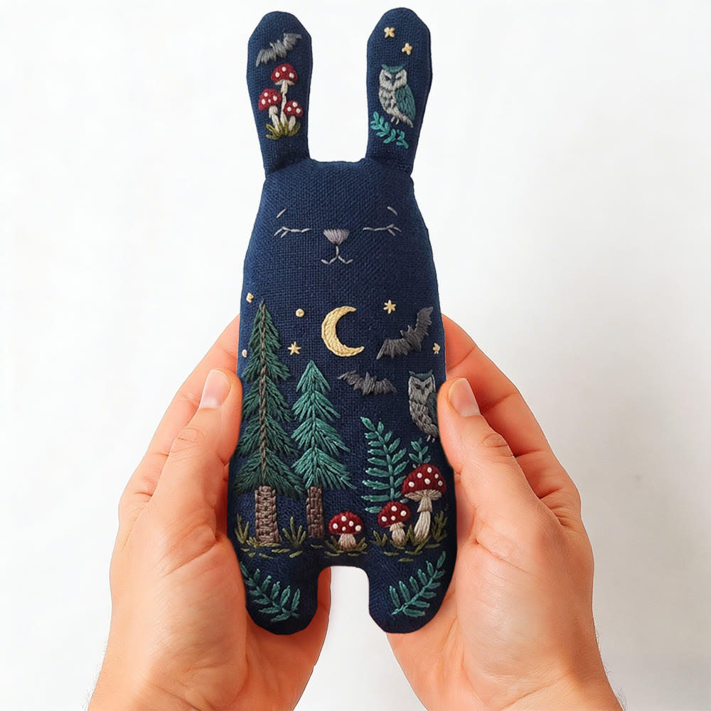 Rubbyoo Bunny Toy Embroidery Kit - Night Forest And Owl | Breezy Diy | Magical Dark Academia Decor - image 2