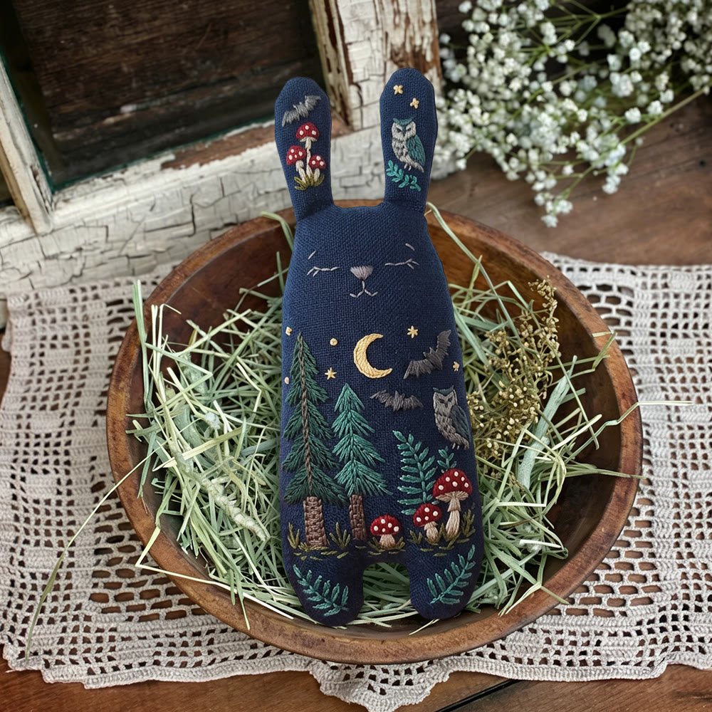 Rubbyoo Bunny Toy Embroidery Kit - Night Forest And Owl | Breezy Diy | Magical Dark Academia Decor - image 6