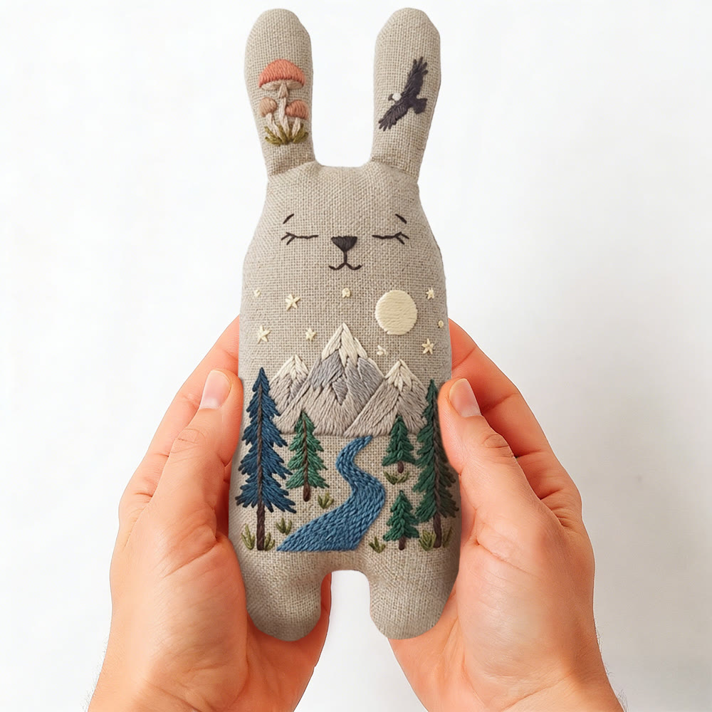 Rubbyoo Bunny Toy Embroidery Kit - Mountain Stream And Pine | Creative Craft | Scenic Wilderness-inspired Ornament - image 2