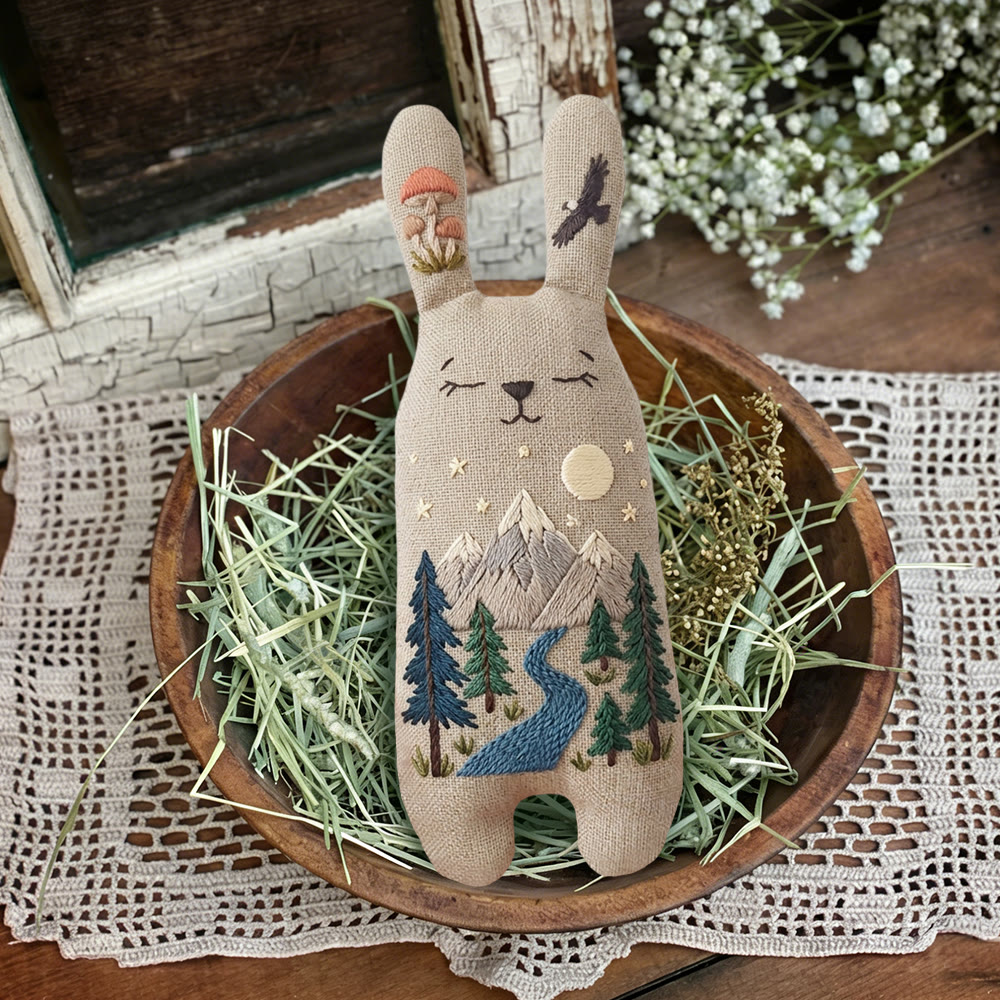 Rubbyoo Bunny Toy Embroidery Kit - Mountain Stream And Pine | Creative Craft | Scenic Wilderness-inspired Ornament - image 6