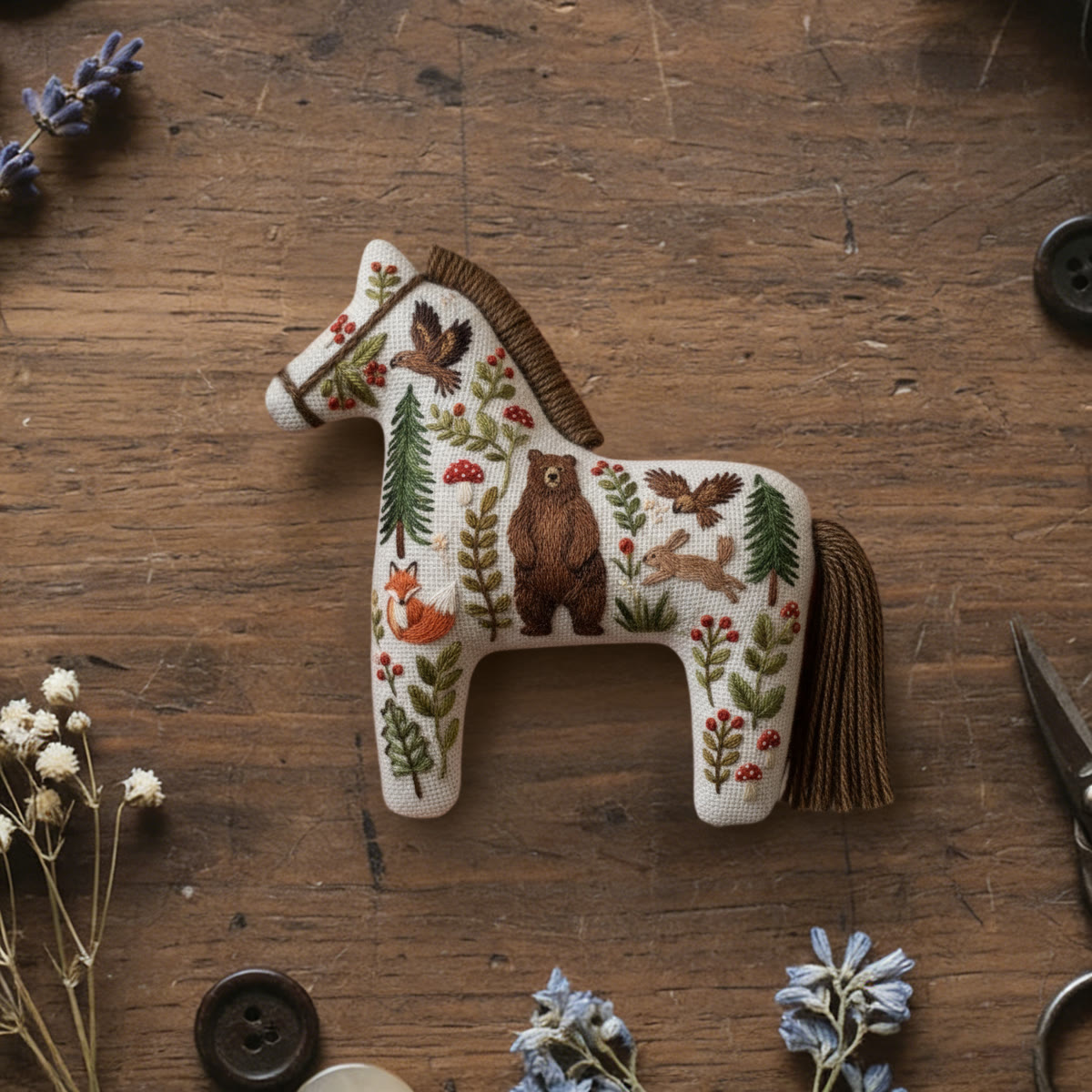 Rubbyoo Dala Horse Embroidery Kit - Animal World | Sewing Handmade Gift | Cute Animal Pendant - 6 inches hoop kit - image 1