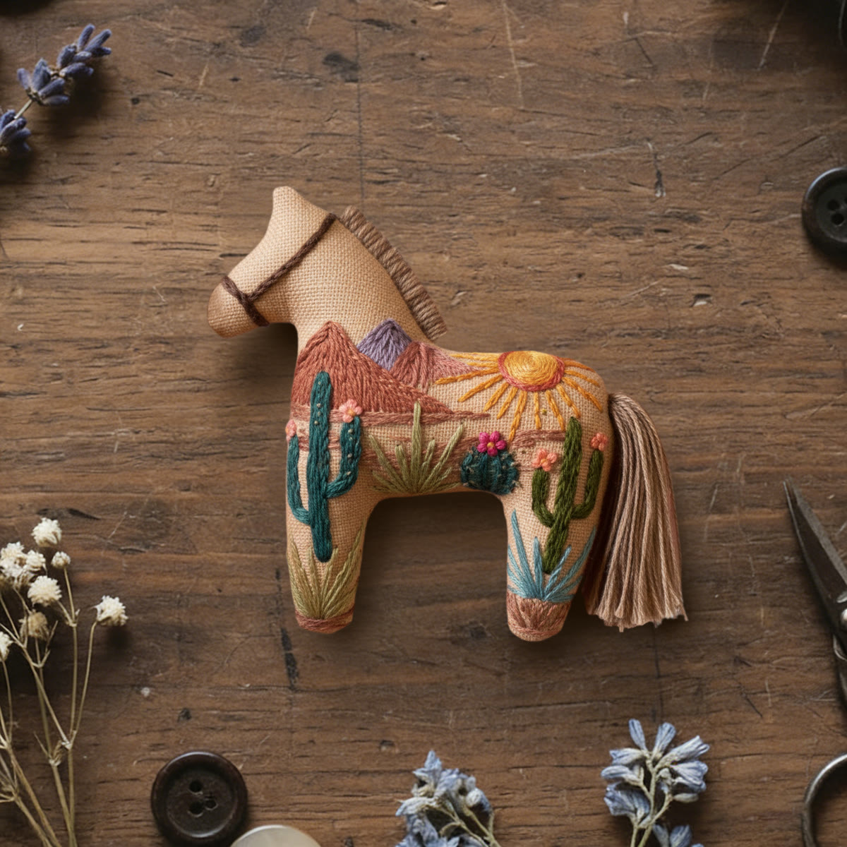 Rubbyoo Dala Horse Embroidery Kit - Desert Scenery | Sewing Handmade Gift | Interesting Pendant - 6 inches hoop kit - image 1