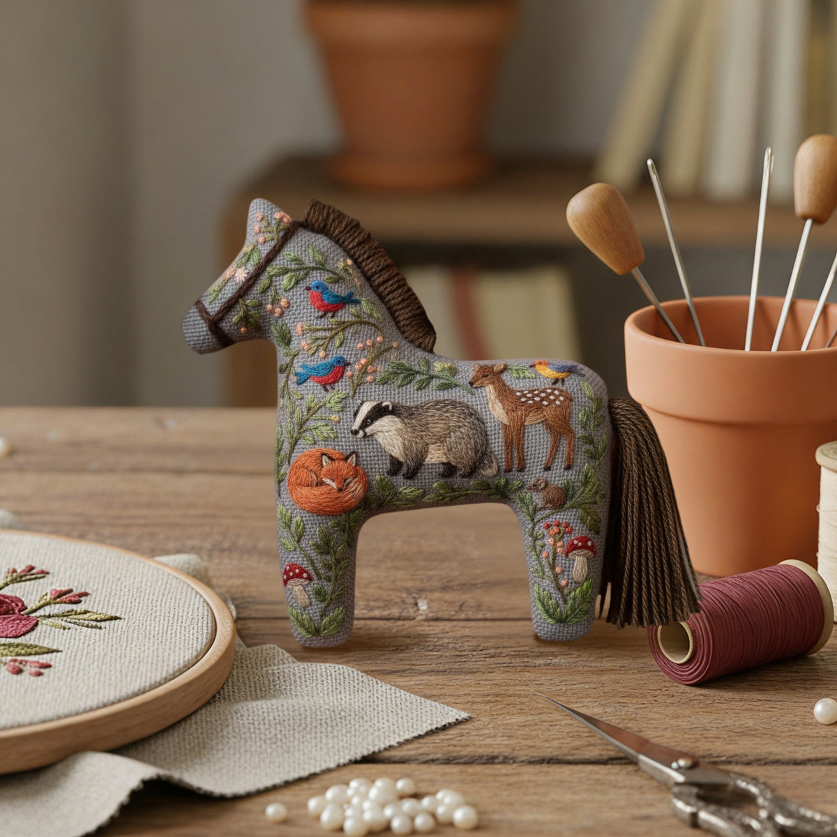 Rubbyoo Dala Horse Embroidery Kit - Fox&deer | Sewing Handmade Gift | Lovely Pendant - image 3