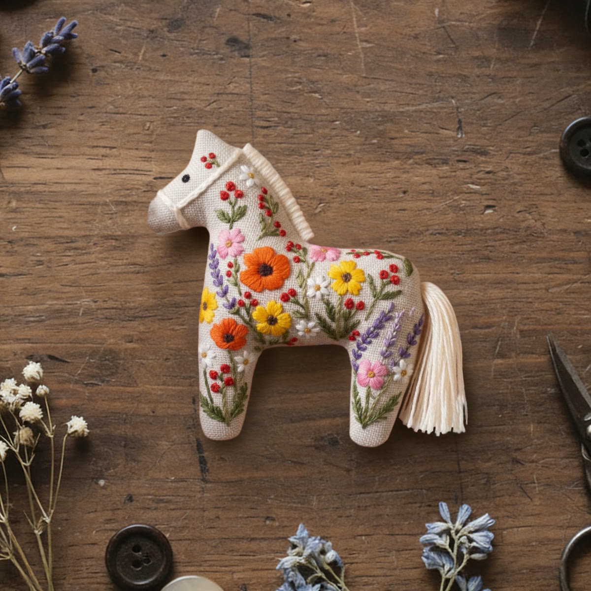 Rubbyoo Dala Horse Embroidery Kit - Flowers Bloom | Sewing Handmade Gift | Flowery Pendant - 6 inches hoop kit - image 1