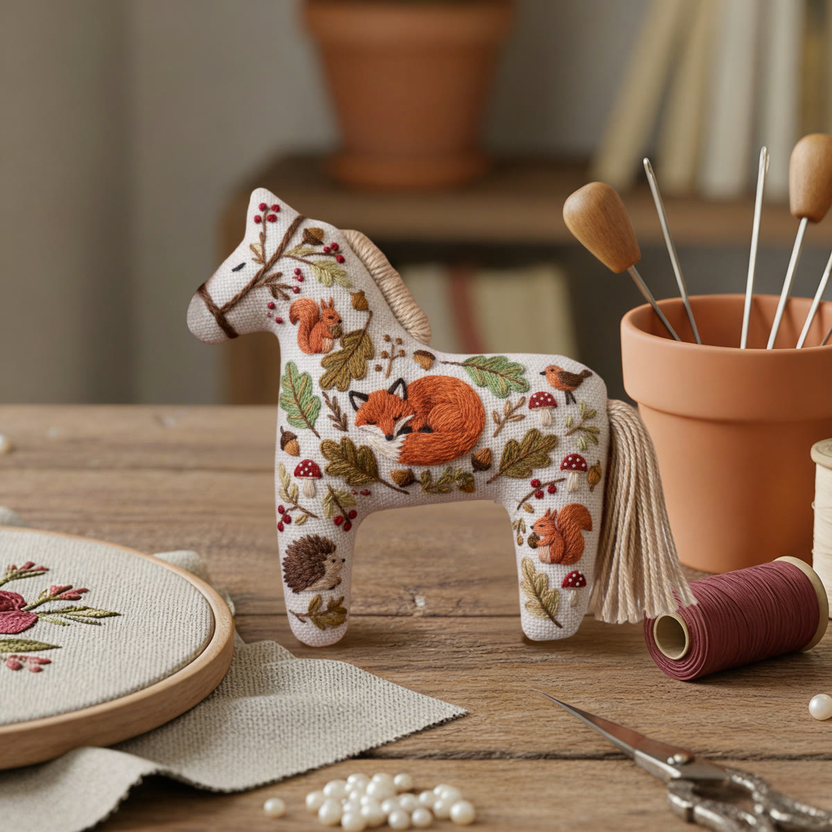 Rubbyoo Dala Horse Embroidery Kit - Cute Fox | Sewing Handmade Gift | Animals In Autumn Pendant - image 3