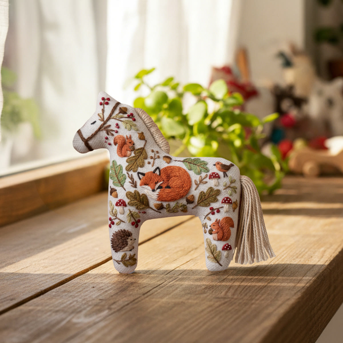 Rubbyoo Dala Horse Embroidery Kit - Cute Fox | Sewing Handmade Gift | Animals In Autumn Pendant - image 2