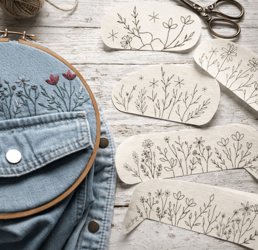 Flower Pocket Stick And Stitch Patterns | Creative Stitch Art |  Diy Floral Applique  - 5pcs - image 1