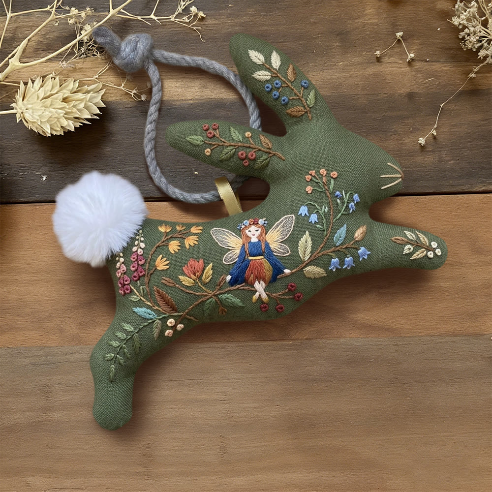 Rubbyoo Rabbit Embroidery Kit - Forest Fairy | Adorable Handmade Craft | Diy Home Ornament - 6 inches hoop kit - image 1