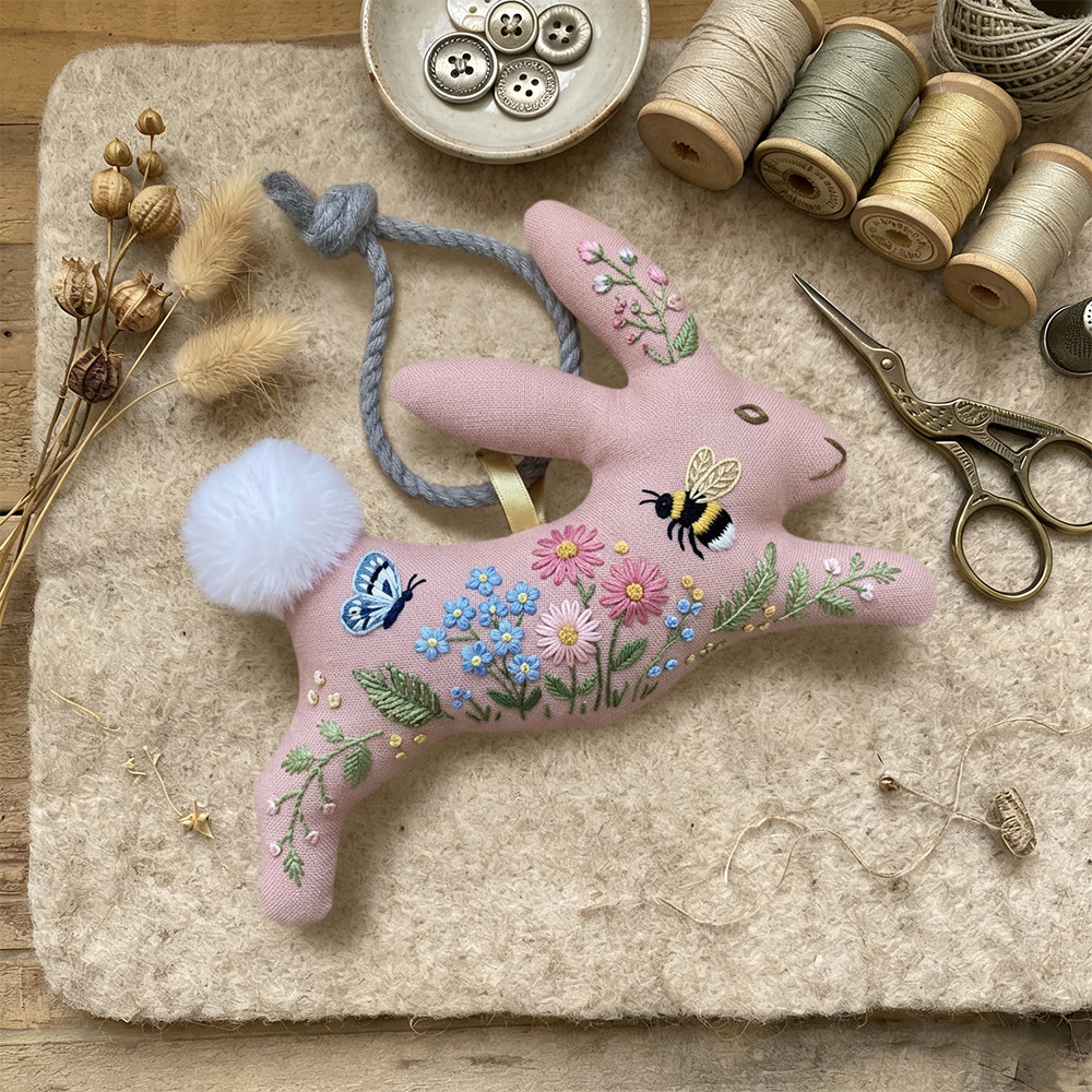 Rubbyoo Rabbit Embroidery Kit - Pink Rabbit  | Diy Floral Art | Easter Handmade Craft  - image 2