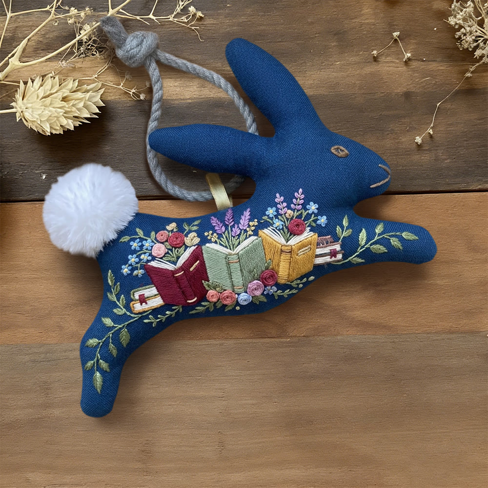 Rubbyoo Rabbit Embroidery Kit - Blooming Books | Sewing Animal Art | Bunny Handmade Project - 6 inches hoop kit - image 1