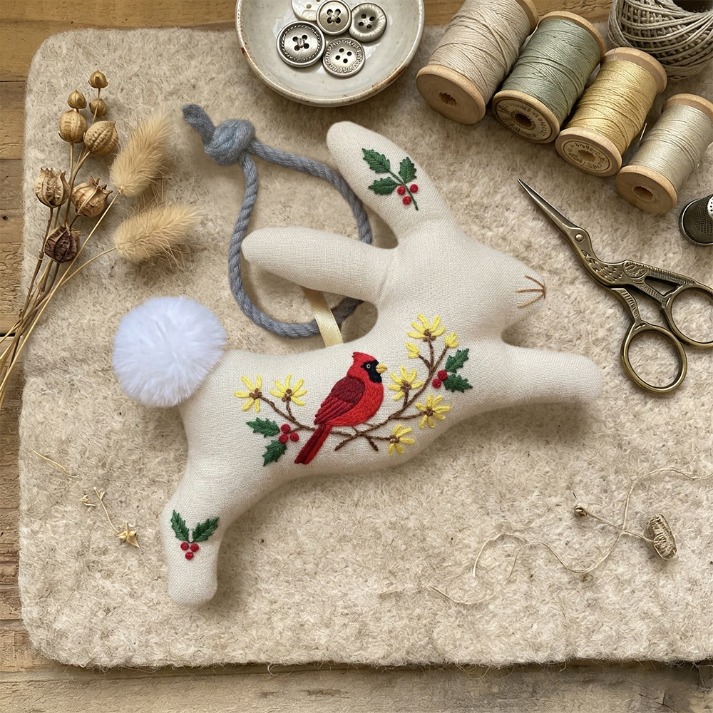 Rubbyoo Rabbit Embroidery Kit - Spring Cardinal | Handmade Children Toy | Cute Animal Ornament - image 2
