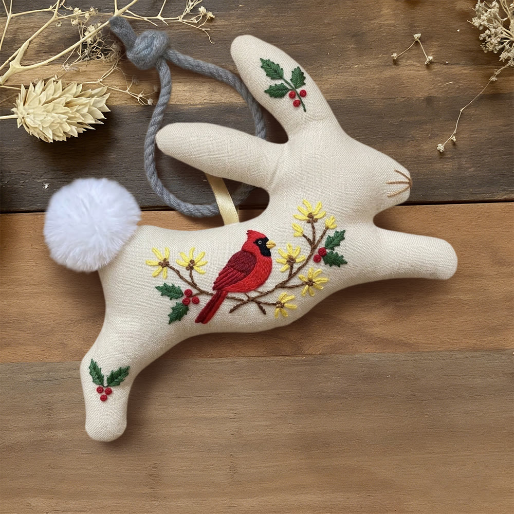 Rubbyoo Rabbit Embroidery Kit - Spring Cardinal | Handmade Children Toy | Cute Animal Ornament - 6 inches hoop kit - image 1
