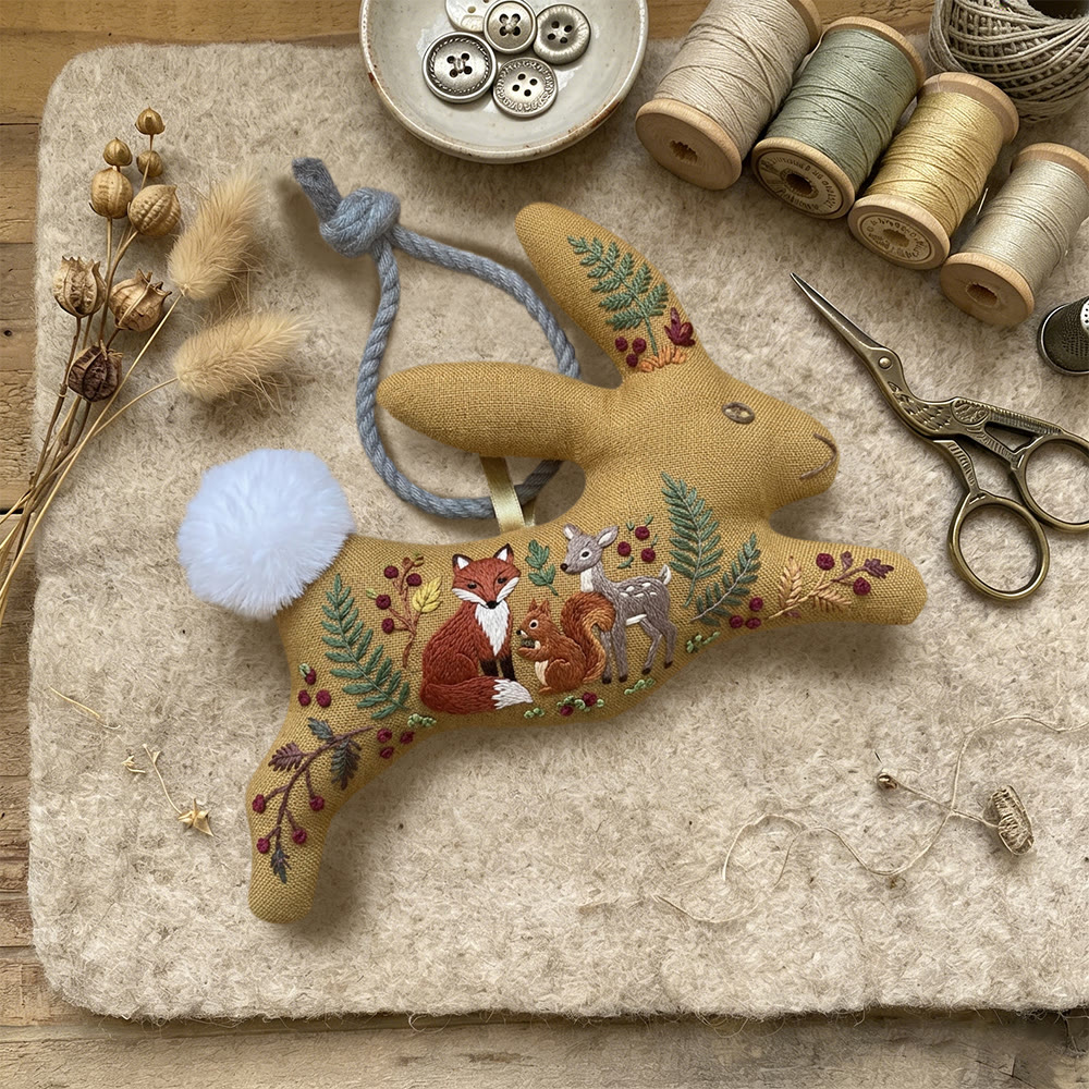 Rubbyoo Rabbit Embroidery Kit - Woodland Animal | Diy Stitch Craft | Creative Hoop Art - image 2