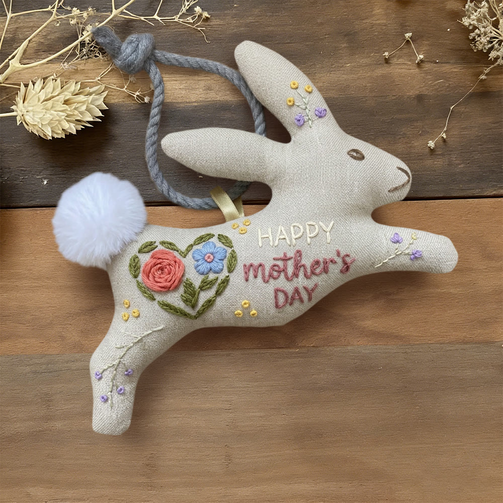 Rubbyoo Rabbit Embroidery Kit - Happy Mother Day | Vintage Spring Decor | Diy Gift For Mom  - 6 inches hoop kit - image 1