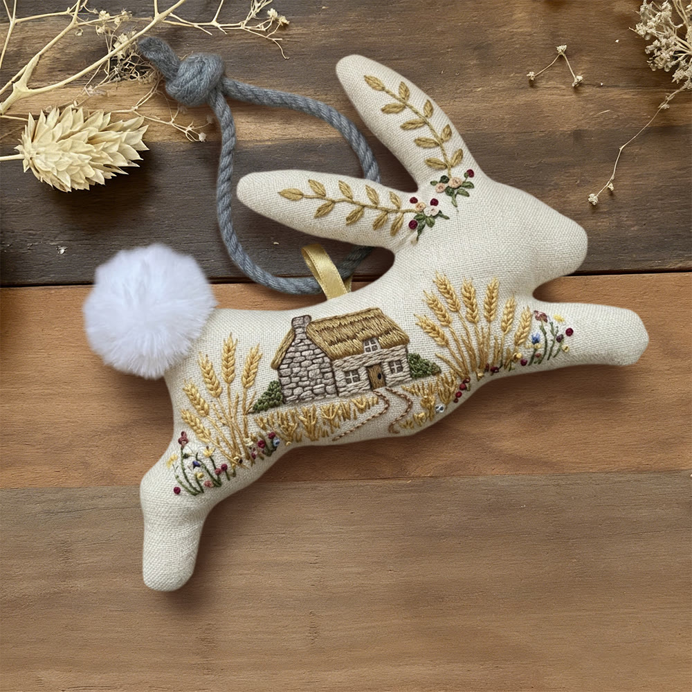 Rubbyoo Rabbit Embroidery Kit - Country House | Landscape Handmade Art | Diy Decorative Craft  - 6 inches hoop kit - image 1