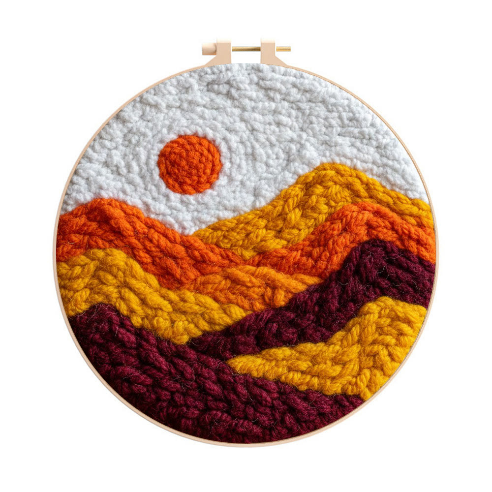 Mountain Sunset Punch Needle Kit - Diy Landscape Handicraft | Perfect For Home Decor - 8 inch Hoop Kit - image 1