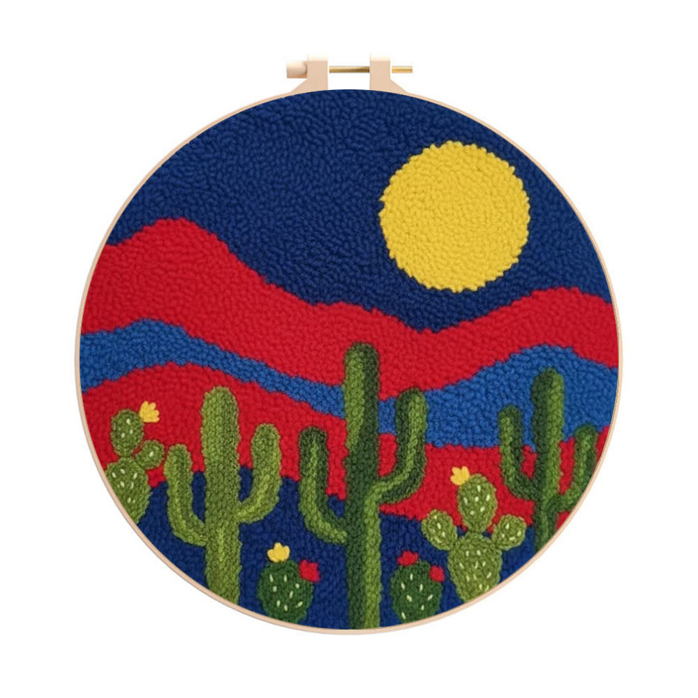 Desert Cactus Punch Needle Kit - Beginner Diy Project |  Unique Festival Gift  - 8 inch Hoop Kit - image 1