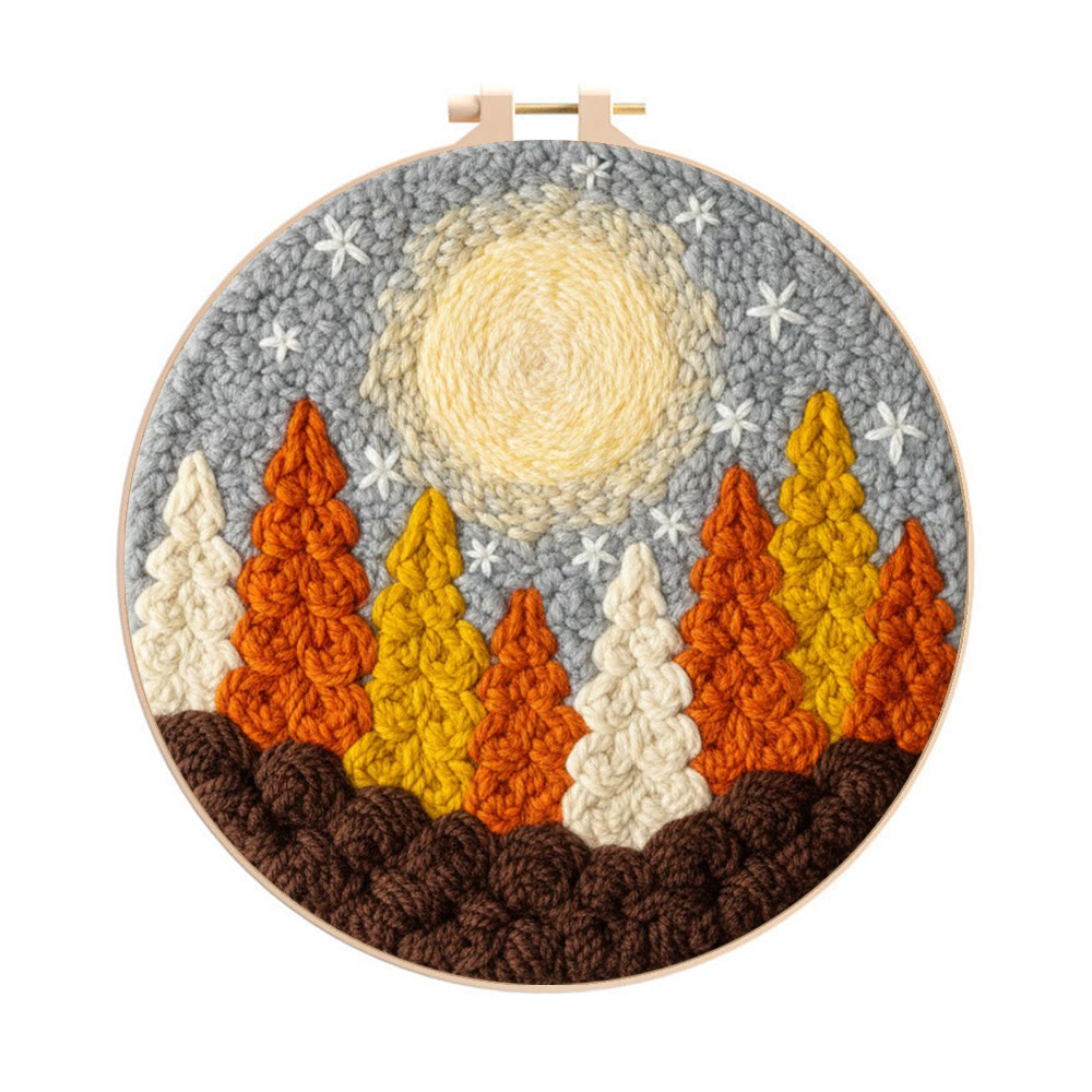 Golden Forest Punch Needle Kit - Diy Handmade Art | Perfect Wall Decoration - 8 inch Hoop Kit - image 1