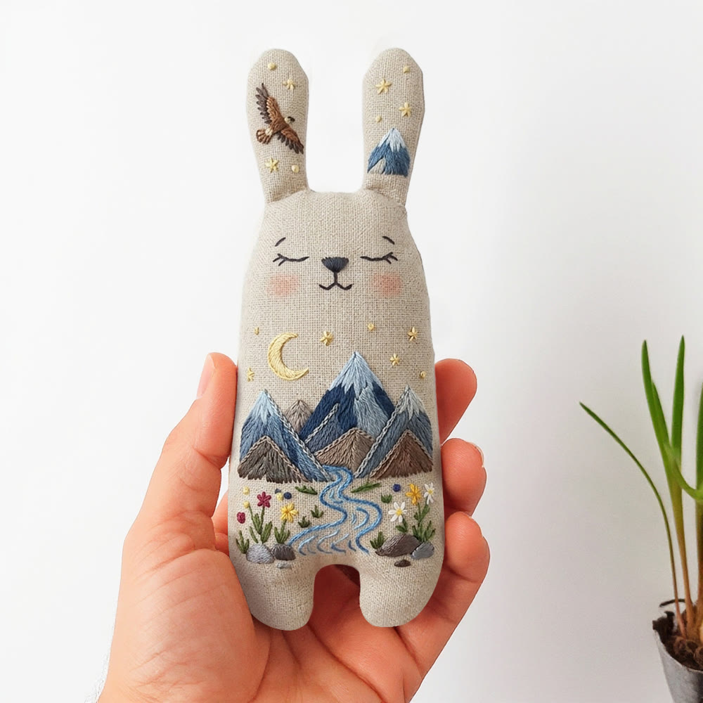 Rubbyoo Bunny Toy Embroidery Kit - Mountains And Stars | Sewing Craft Ideas | Diy Bunny Toy  - 8 inches hoop kit - image 1