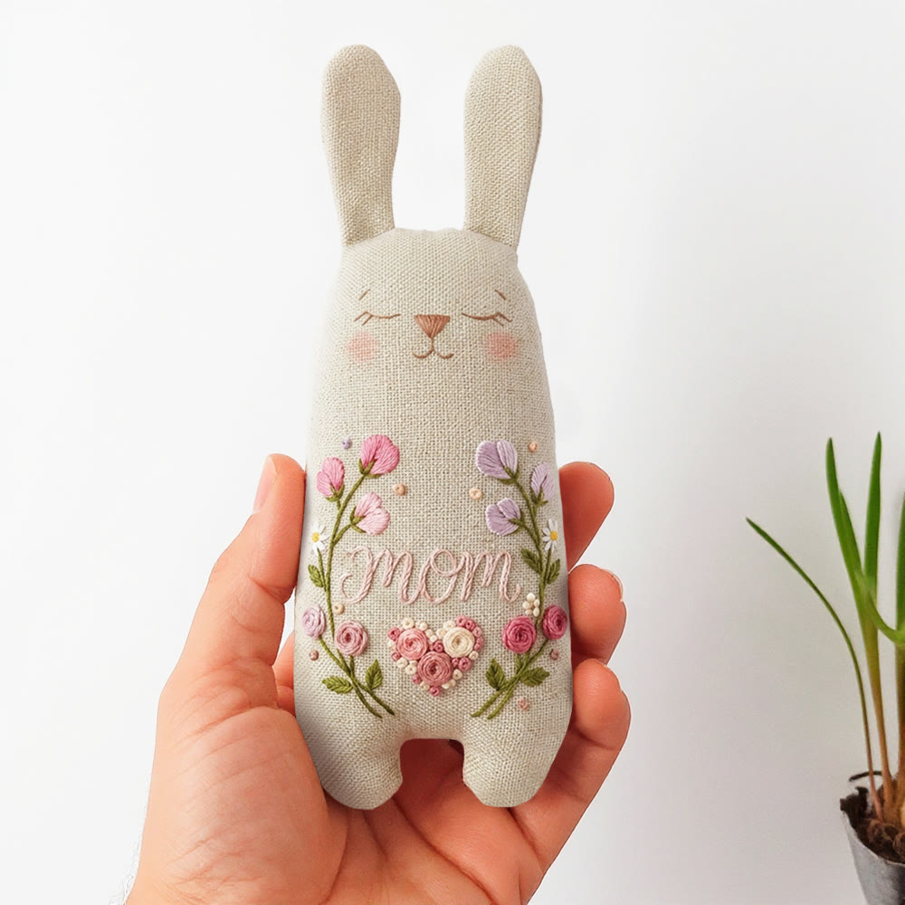 Rubbyoo Bunny Toy Embroidery Kit - Love For Mom | Unique Floral Art | Sewing Bunny Dolls - 8 inches hoop kit - image 1